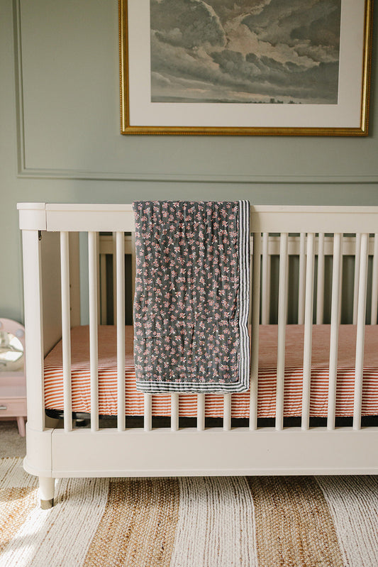 Olive Bloom + Green Stripes Muslin Quilt