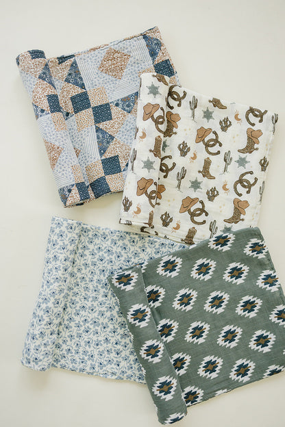 Blue Blossom Muslin Swaddle Blanket