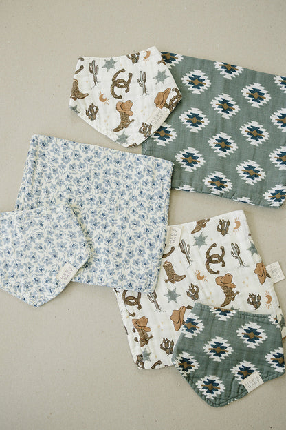 Blue Blossom Muslin Bib
